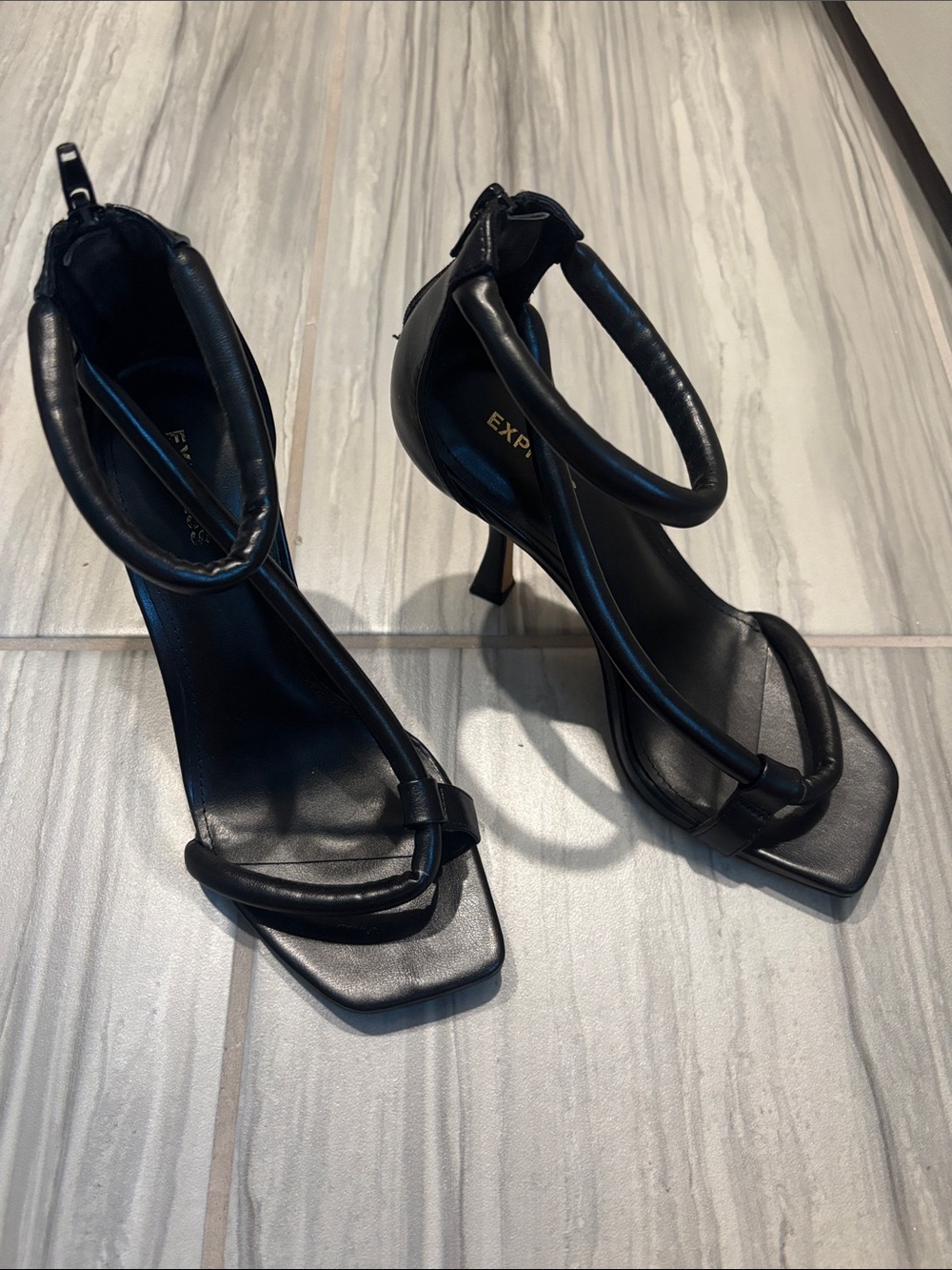 Express Black Strappy Square-Toe Stiletto Heels